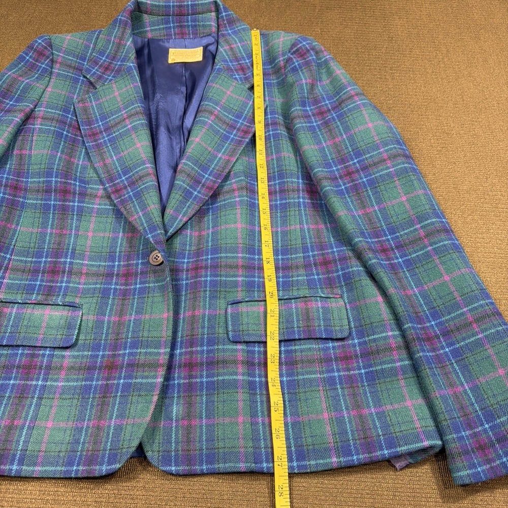 Vtg Pendleton Women's Purple Green & Blue 100% Virgin Wool Plaid Blazer Size 16 - Picture 3 of 8